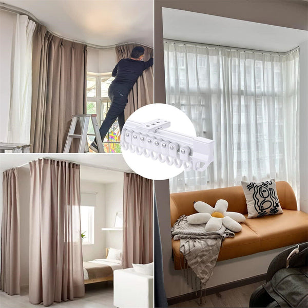 5M Curtain Rail Track Bay Window Bendable Mount Bracket Runners Straight U Shape