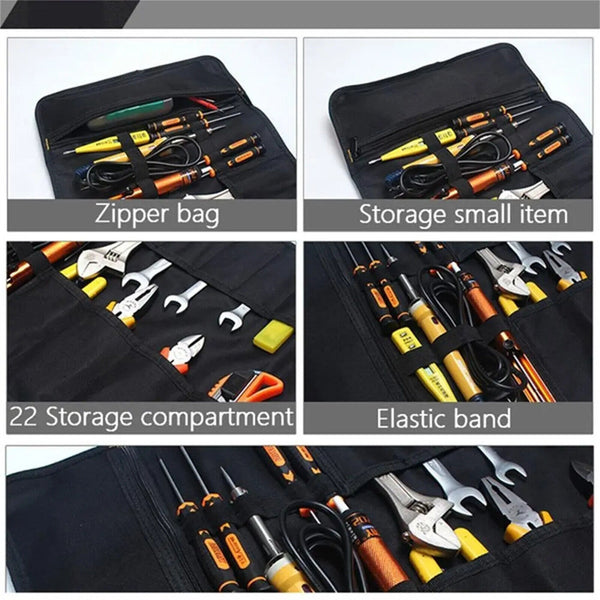 22 Pocket Tool Roll Fold Spanner Canvas Case Wrench Storage Bag Multifunctional