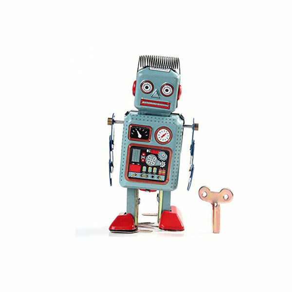 Walking Tin Robot Kids Toy  Gift Mechanical Metal Clockwork Wind Up Vintage