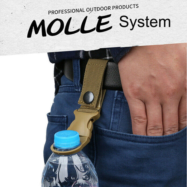 Tactical MOLLE Webbing Strap Clip Water Drink Bottle Holder Hook For Waist Belt