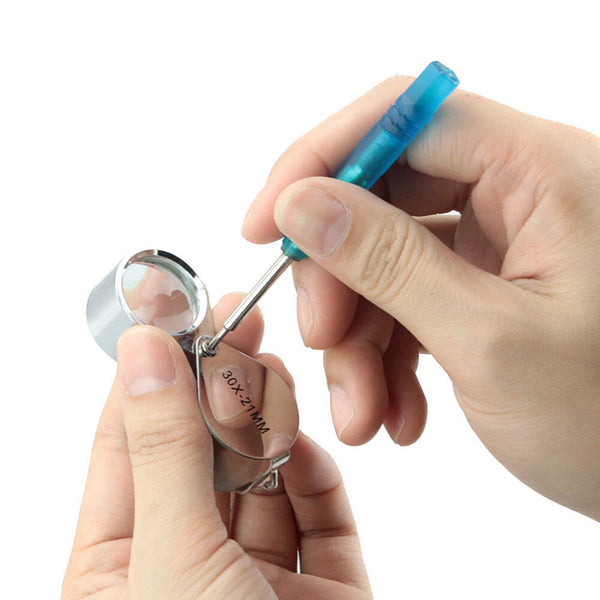 30X 21MM Magnifier Jeweler Eye Jewelry Loupe Loop Fodable Glass Magnifying