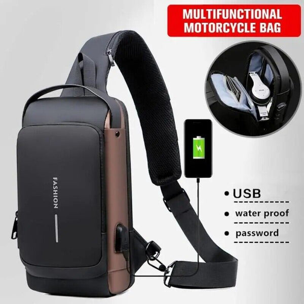 Anti-theft Chest Shoulder Messenger Backpack Men Sling Crossbody Bag USB Port AU