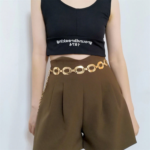 2X Women Metal Chain Retro Belt High Waist Hip Charms Waistband Body Chain adorn
