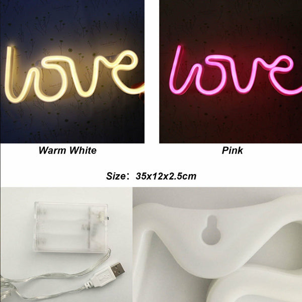 Love LED Neon Sign USB Battery Night Light Wall Bar Club Background Lamp Xmas Au