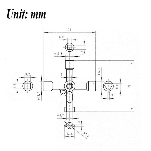 3PCS Universal Cross Train Electrical Cabinet Elevator Key Triangle Square Tool
