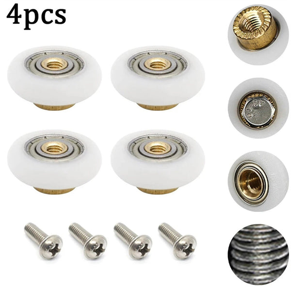 4pcs Shower Room Pulley Bathroom Sliding Glass Door Wheels Nylon-Copper Roller