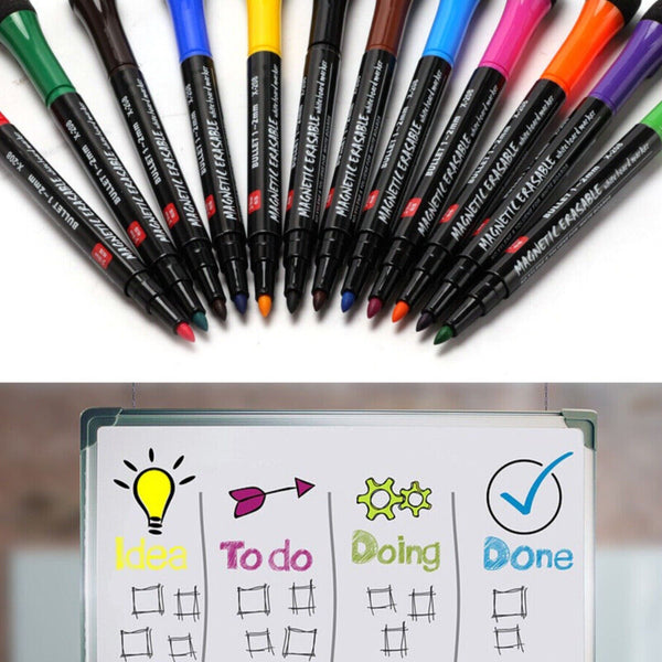 Magnetic Dry Erase Markers Pen Whiteboard Fine Tip for Fridge Boards 12 Colors