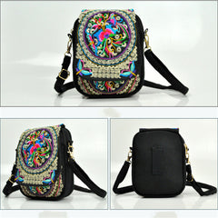 Women's Crossbody Shoulder Bag Embroidery Handbag Mobile Phone Purse Pouch Case