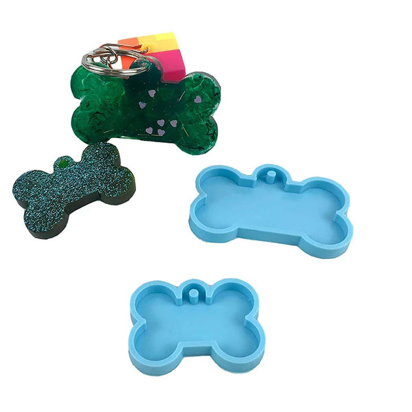 2pcs Dog Bone Keyring Silicone Mould ID Name Tag Keychain Resin Casting Mold AU