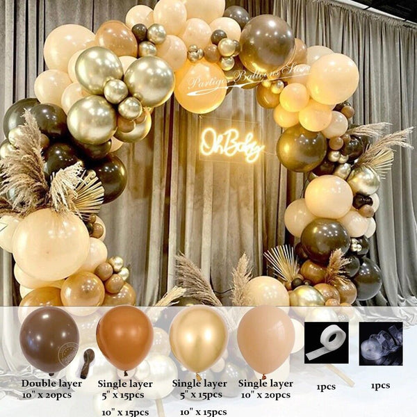 102PCS Brown Coffee Arch Balloon Set Party Supplies Garland Baby Shower Birthday