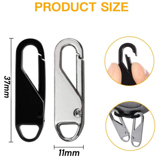 16x Zipper Pull Tab Replacement Metal Zip Head Slider Puller Handle Bottom Stop