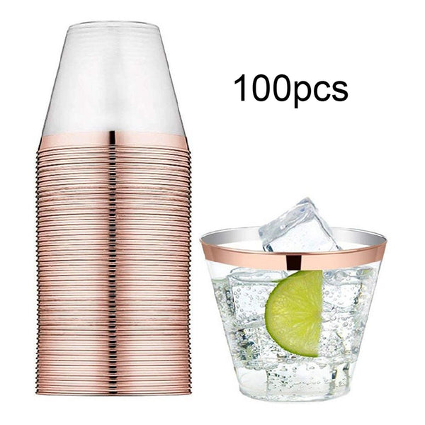 UP 100x  Plastic Wine Glass Rose gold Glasses Drink Cup Cocktail Party Gold Cup