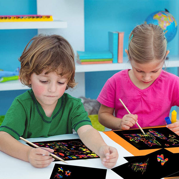 30 Sheets Scratch Paper Creative Art Rainbow Paper Sketch Book+Bamboo Pen Rulers