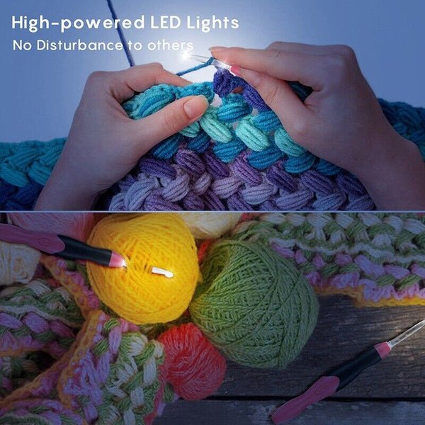 11in 1 LED Light Up Crochet Hooks Set USB Knitting Needles Weave Sewing Tools AU