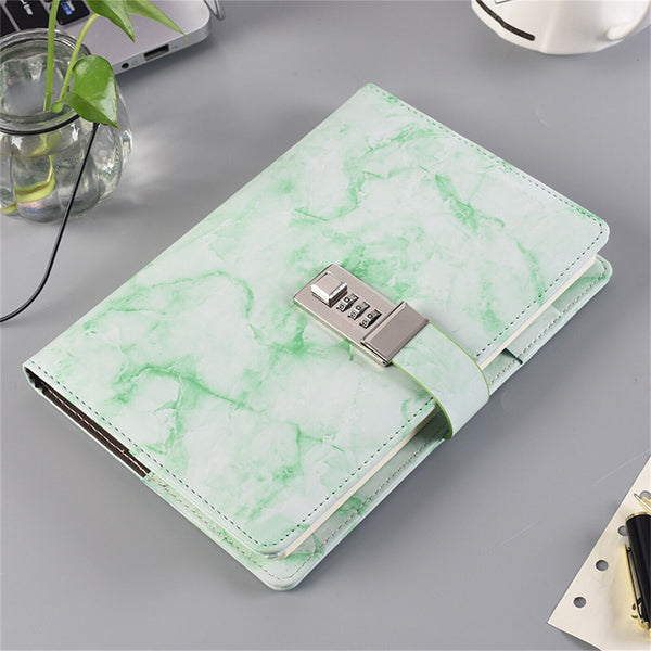 Leather A5 Marbled Journal Wired Diary Lockable NoteBook Password Lock Gift AU