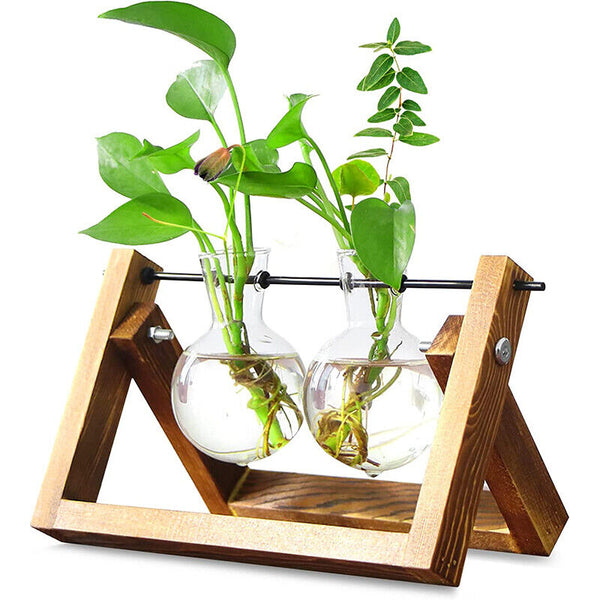 Wooden Stand Hanging Glass Vase Terrarium Hydroponics Container Pot Decor AU