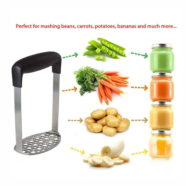 1-2x Kitchen Potato Masher Stainless Steel Vegetable Potatoe Press Crusher Tool