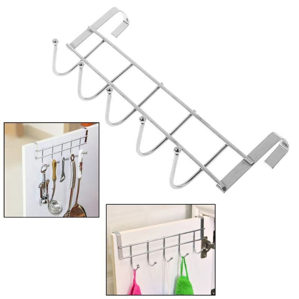 4x 5Hooks Clothes Storage Over Door Hanger Towel Hanging Rack No-Punching Holder