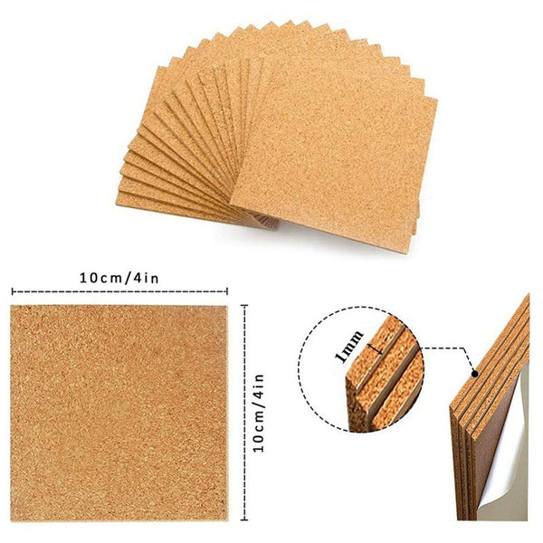80 PCS Adhesive Self-adhesive Cork Backing Sheets for DIY Crafts Coasters Tiles