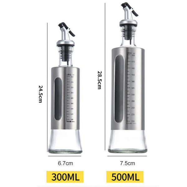 300/500ml Oil Dispenser Stainless Steel Olive Vinegar Kitchen Tool Glass Bottle