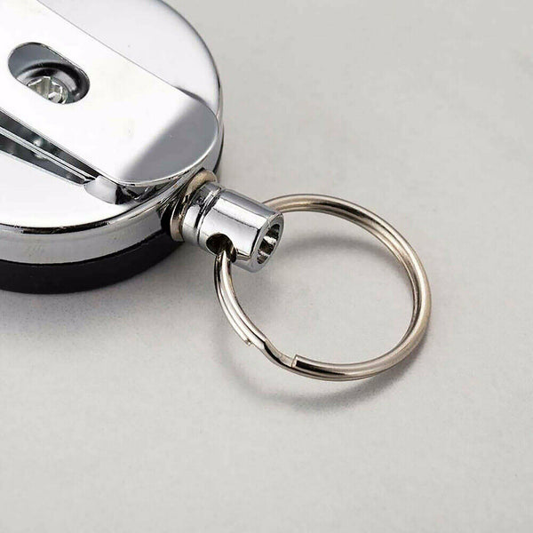 2 X Recoil Key Ring Carabiner Retractable Stainless Steel Chain ID Badge Pull AU