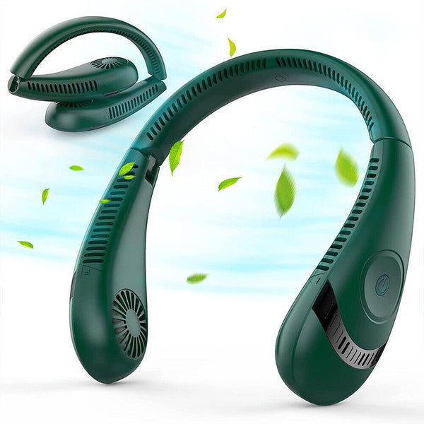 Green Mini Neck Fan Bladeless Hanging Air Cooler USB Rechargeable Portable Personal - Lets Party