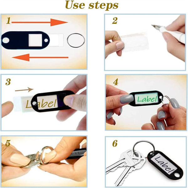 50Pcs Plastic Luggage Key Tags ID Tags Key Rings Key Tag Key Chains Key Black AU