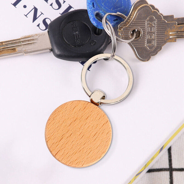 20Pcs Blank Round Wooden Keychain DIY Wooden Keychain Key Tag Gift Collectables