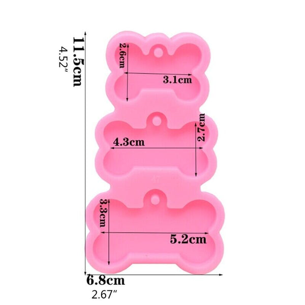 3 Hole Silicone Dog Tag Charm Mould Set DIY Keychain Resin Epoxy Bone Shape Mold