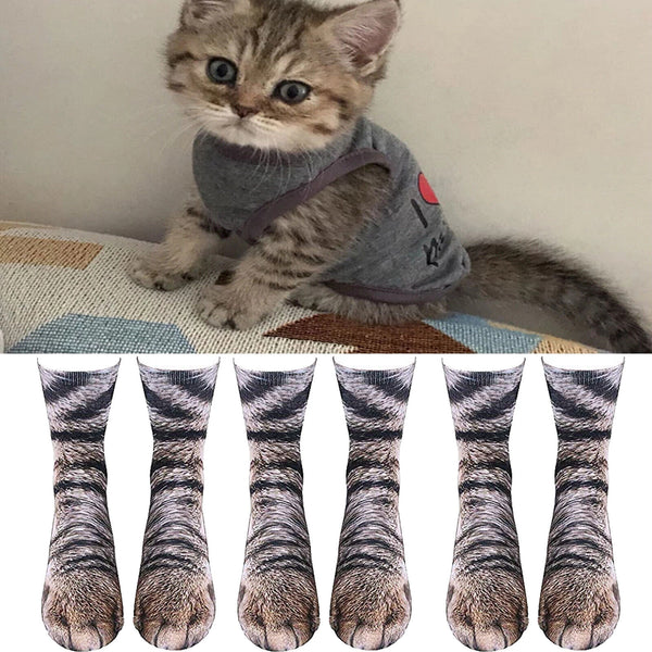 NEW 3D Print Cat Animal Paws Crew Socks-Novelty Funny Gift for Kids Men Women AU