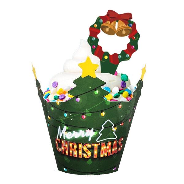 24PCS Christmas Cupcake Toppers Wrappers Party Supplies XMAS Decoration