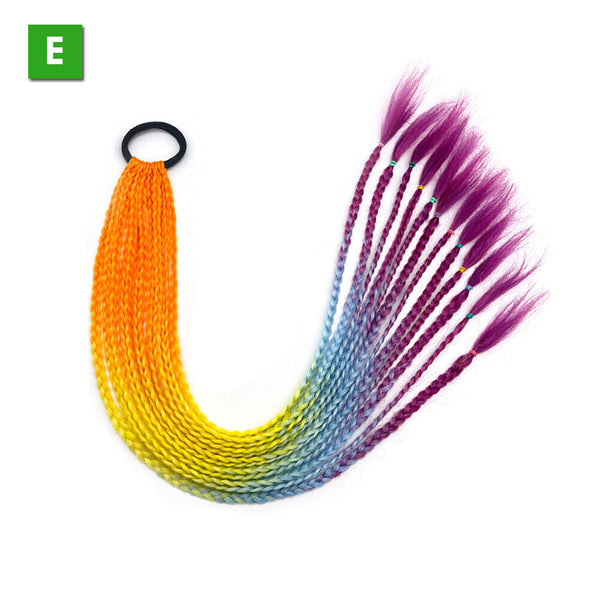 AU Long Braids Colorful Band Pigtail Synthetic Braided Ponytail Hair Extensions