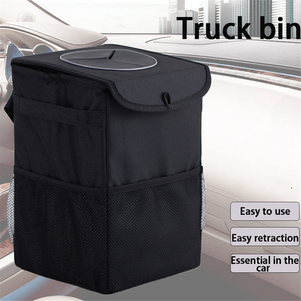 Waterproof Car Trash Can with Lid Bin Waste Basket Storage Garbage Bag Organizer