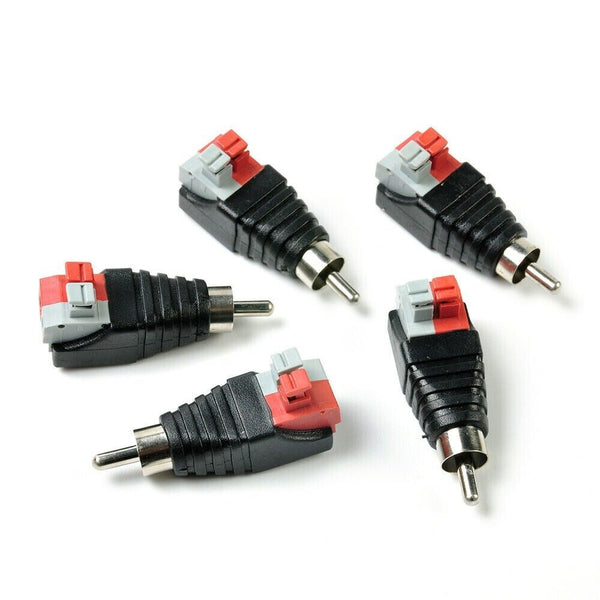 2Pcs Speaker Wire A/V Cable to Audio Male RCA Connector Adapter Jack Press Plug