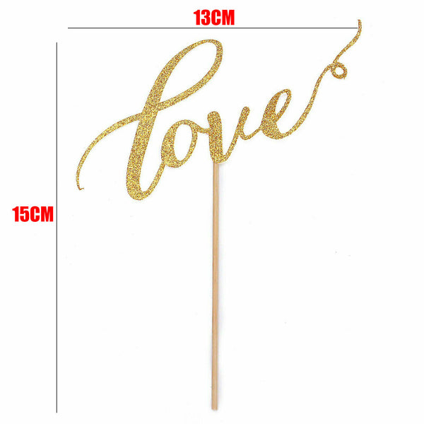 2pcs LOVE Cake Topper Sparkle Glitter Gold Wedding Decorating Engagement Party