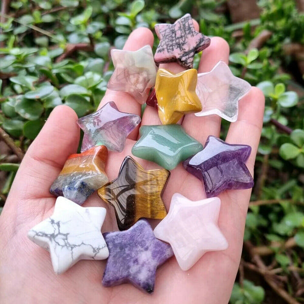 4X Natural Crystal Quartz 3CM Star Carved Worry Pocket Gemstone Healing Stone AU