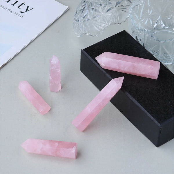 7~8cm Natural Pink Rose Quartz Crystal Wand Point Healing Mineral Stone Artwork