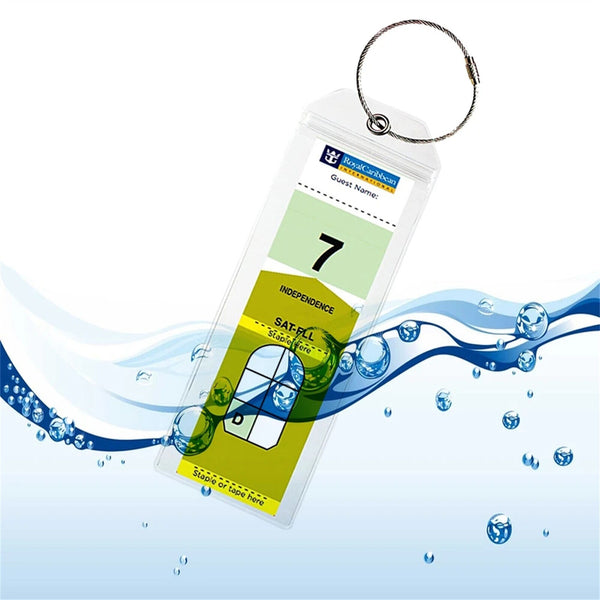 4/8X Cruise Ship Luggage Tag Holders Zip Seal Pouch Keyring Steel Wire Loop Set