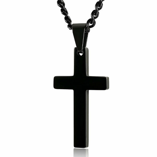 Necklace Cross Pendant Steel Stainless Chain Men Women Religious Jesus Crucifix