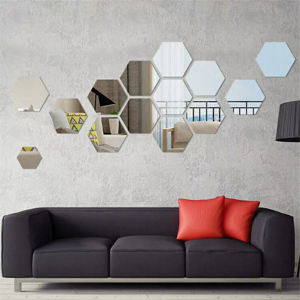 12Pcs Mirror Hexagon Removable Acrylic Wall Stickers Art DIY Home Decor Sple AUS