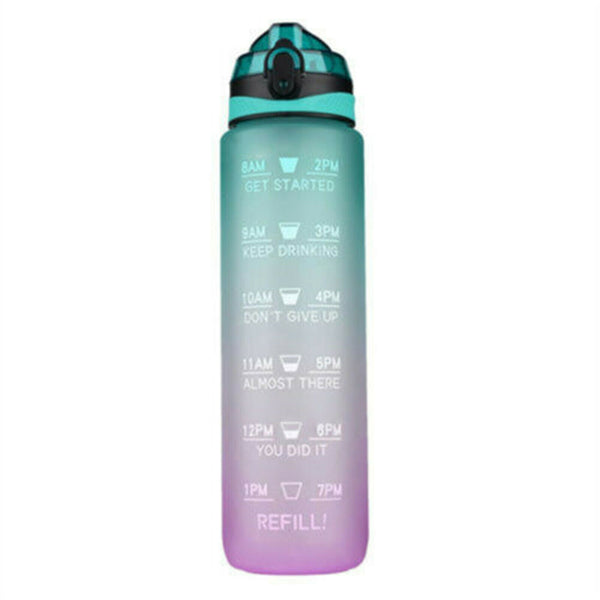 1L Water Bottle Drink Flask With Time Markings BPA Free Sport Gym Motivational