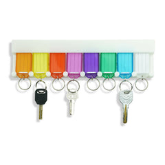 Key Tags – 8pc Labelled Key ID Tags with Wall Holder Rack