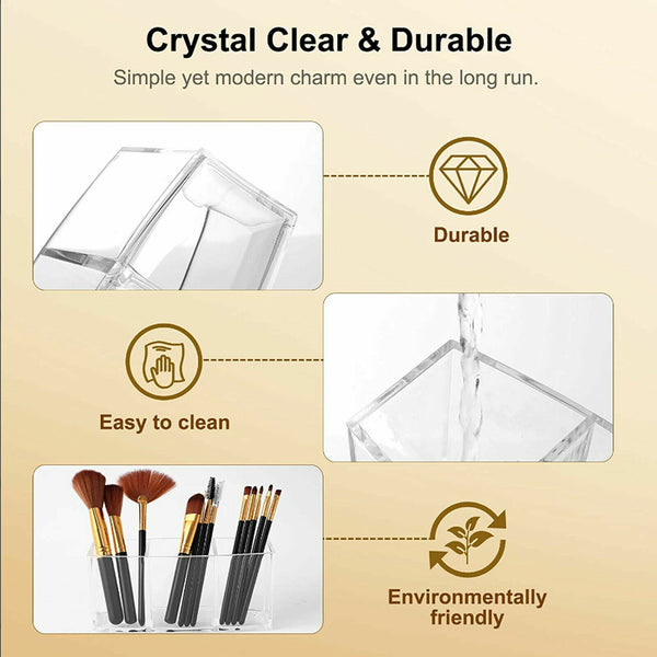 3 Slot Makeup Brush Holder Organizer Clear Cosmetic Brushes Acrylic Storage Case
