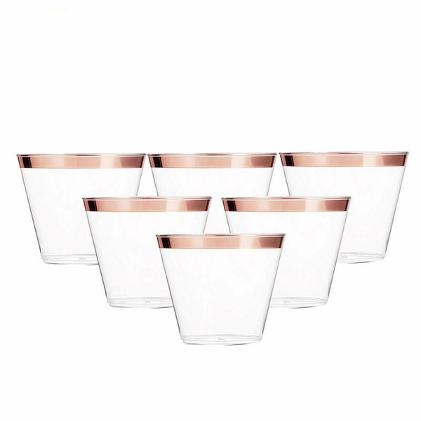 UP 100x  Plastic Wine Glass Rose gold Glasses Drink Cup Cocktail Party Gold Cup