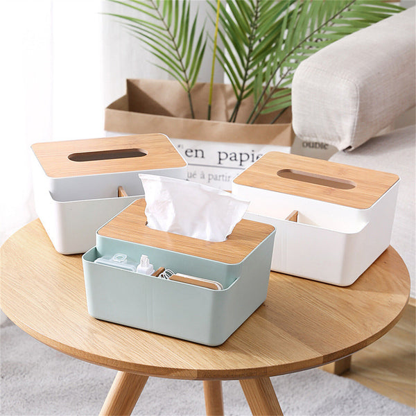 Tissue Box Dispenser Paper Storage Holder Napkin Case Organizer Wooden Cover AU