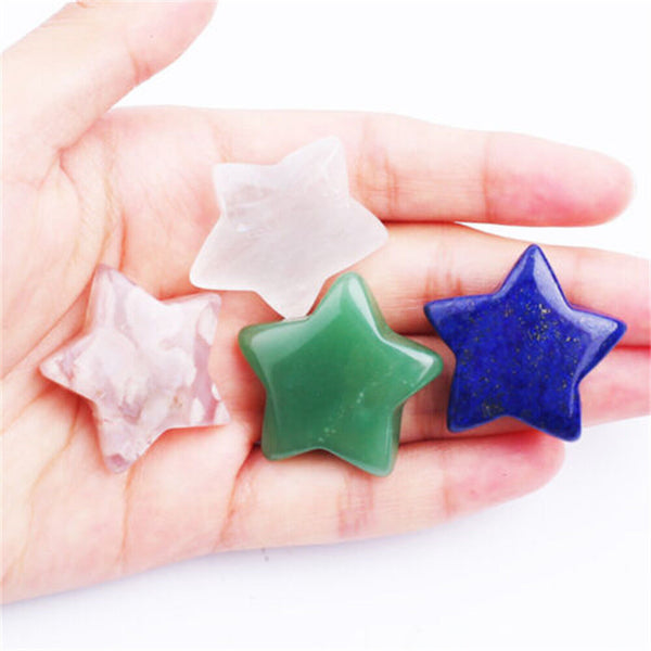 4X Natural Crystal Quartz 3CM Star Carved Worry Pocket Gemstone Healing Stone AU