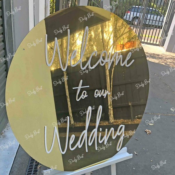 80cm Mirror Gold Round Acrylic Board Wedding Welcome Sign Circle  Baby Shower AU