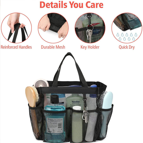 Mesh Shower Bag Caddy 8 Pocket Bathroom Tote Toiletry Bath Organizer Portable AU