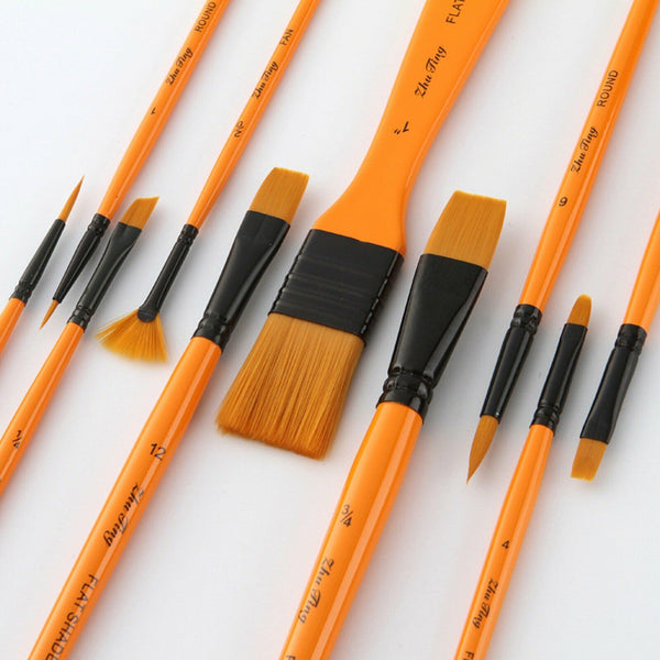 10 PCS Acrylic Paint Brush Set Kit Artist Nylon Brush Pen Colour Painting Travel