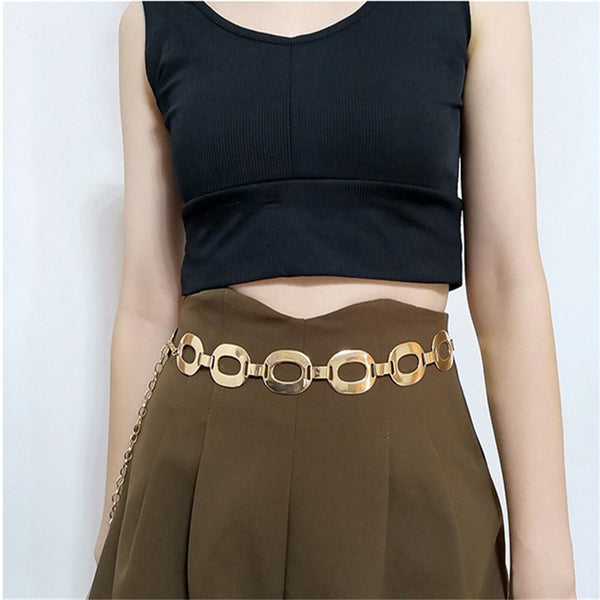 2X Women Metal Chain Retro Belt High Waist Hip Charms Waistband Body Chain adorn